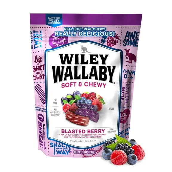 Wiley Wallaby Licorice 10 Ounce Classic Gourmet Soft & Chewy Australian Blasted Berry Candy Twists, 1 Pack