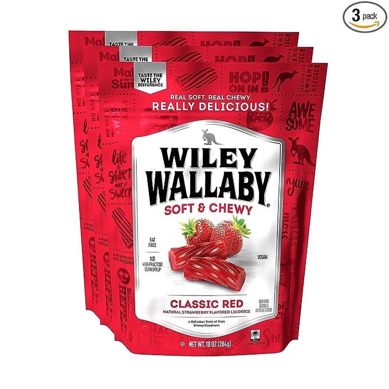 Wiley Wallaby Licorice 10 Ounce Classic Gourmet Soft & Chewy Australian Red Licorice Candy Twists, 3 pack