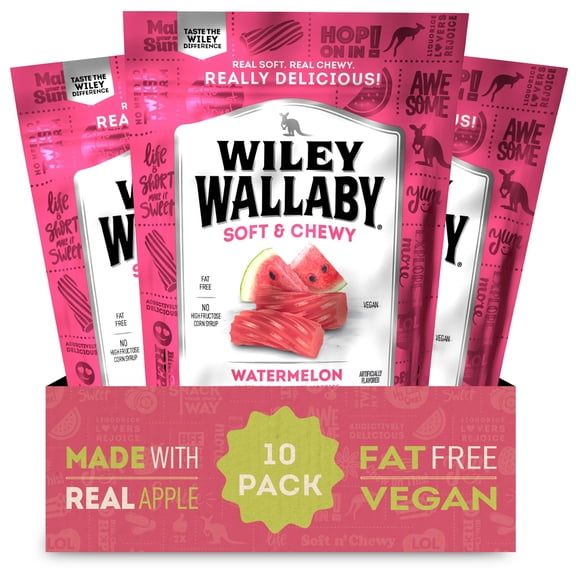 Wiley Wallaby Licorice 10 Ounce Classic Gourmet Soft & Chewy Australian Watermelon Licorice Candy Twists, 10 Pack