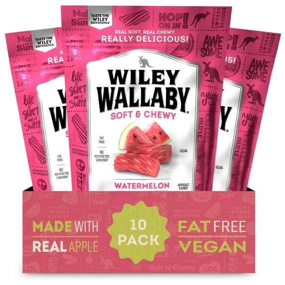Wiley Wallaby Licorice 10 Ounce Classic Gourmet Soft & Chewy Australian Watermelon Licorice Candy Twists, 10 Pack