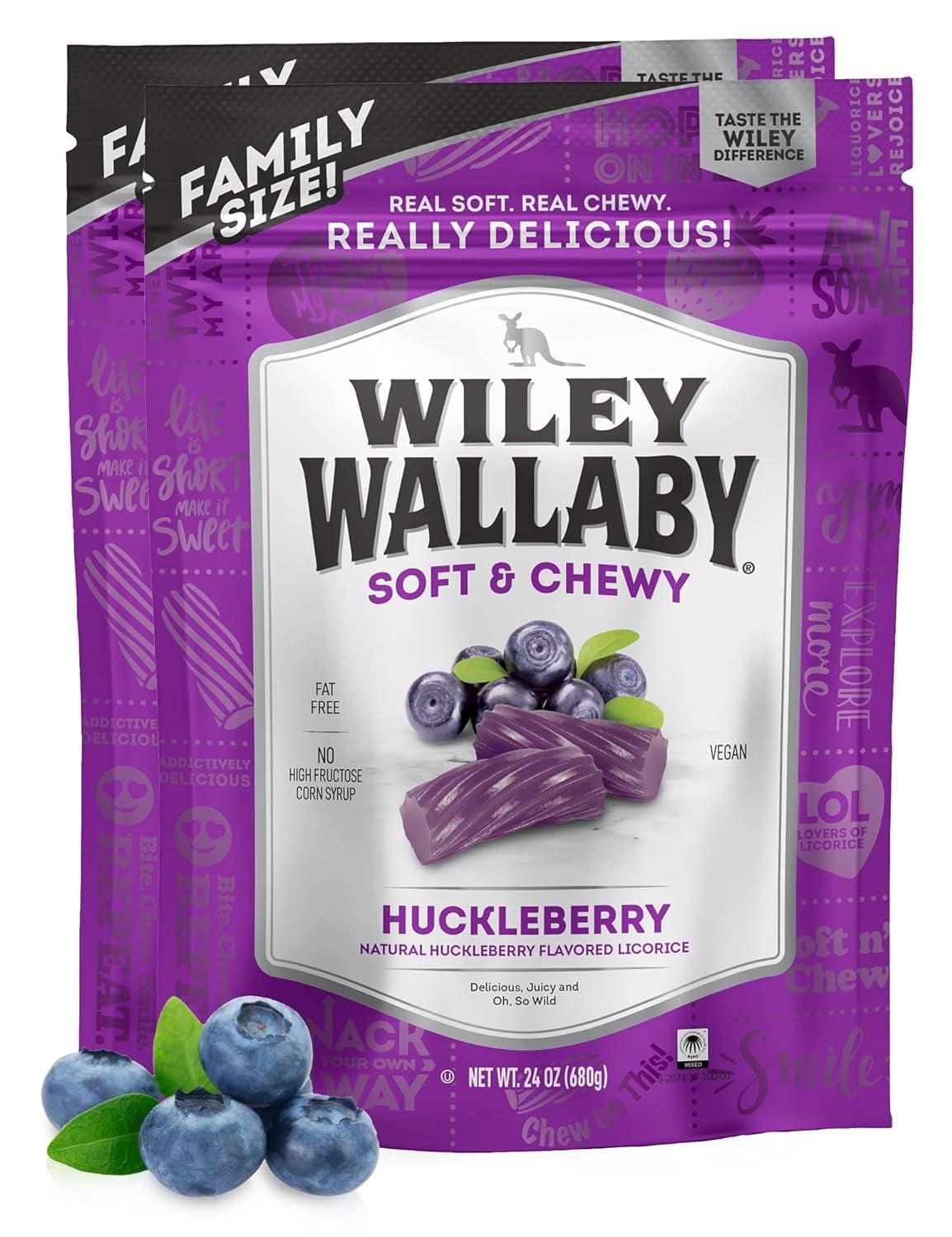 Wiley Wallaby Licorice 24 Ounce Classic Gourmet Soft & Chewy Australian Huckleberry Licorice Candy Twists, 2 Pack