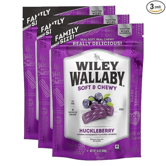 Wiley Wallaby Licorice 24 Ounce Classic Gourmet Soft & Chewy Australian Huckleberry Licorice Candy Twists, 3 Pack