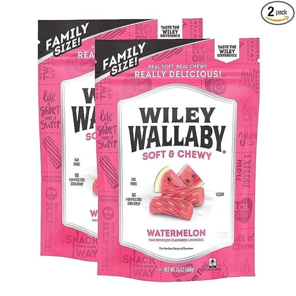 Wiley Wallaby Licorice 24 Ounce Classic Gourmet Soft & Chewy Australian Watermelon Licorice Candy Twists, 2 Pack