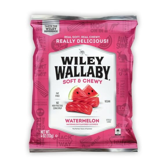 Wiley Wallaby Watermelon Licorice Candy, 4 oz. Bag, Contains Wheat & Soy