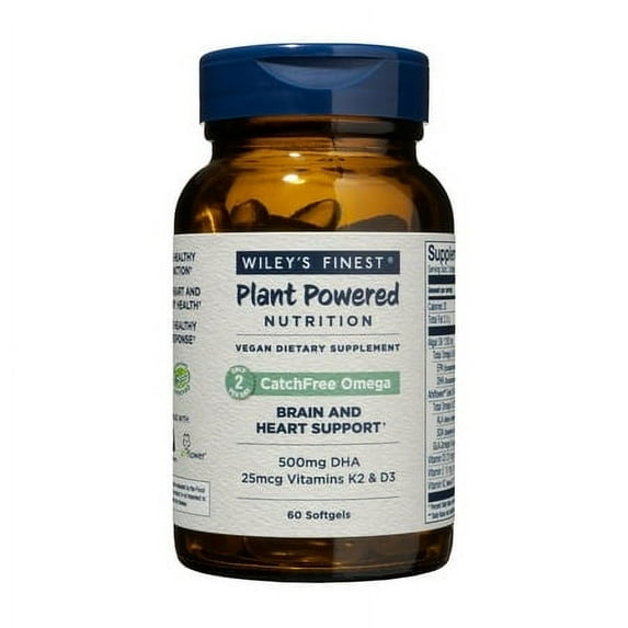 Wiley’s Finest CatchFree Omega - Vegan, Non-GMO Fish Oil Alternative - Full Spectrum Omega-3 Liquid Supplement with Organic Plant-Based Algae Oil - 60 Softgels (60 Servings)