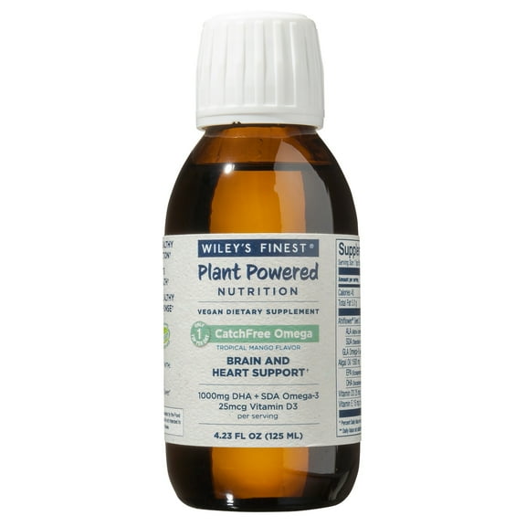 Wileys Finest CatchFree Omega - Vegan, Non-GMO Fish Oil Alternative - Full Spectrum Omega-3 Liquid Supplement with Organic Plant-Based Algae Oil - Tropical Mango Flavor - 4.23 Oz (25 Servings)