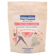 Wiley's Finest Vegan Omega-3 Gummies - Natural Sugar - Vegetarian DHA, ALA & SDA - Gluten Free - Watermelon Flavor, 60 Gummies