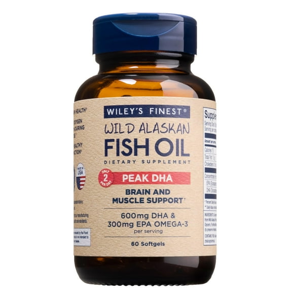 Wiley's Finest Wild Alaskan Fish Oil Peak DHA - 900mg EPA and DHA Omega-3s - 60 Softgels (30 Servings)
