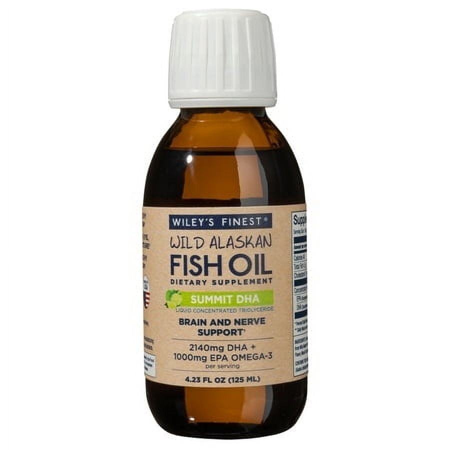 Wiley’s Finest Wild Alaskan Fish Oil Summit DHA Liquid - 2140mg of DHA and 460mg of EPA Omega-3s - Citrus Flavored Liquid Supplement - 4.23 Oz (25 Servings)