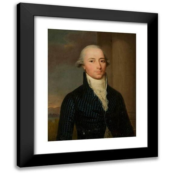 Wilhelm Böttner 12x14 Black Modern Framed Museum Art Print Titled - Portrait of a Man in a Blue Frock Coat with a Jabot