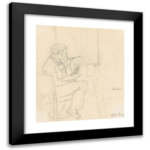 Wilhelm Bendz 12x13 Black Modern Framed Museum Art Print Titled - Portrait of the Painter Ditlev Martens at Work Behind and Easel (ca. 1820-24)