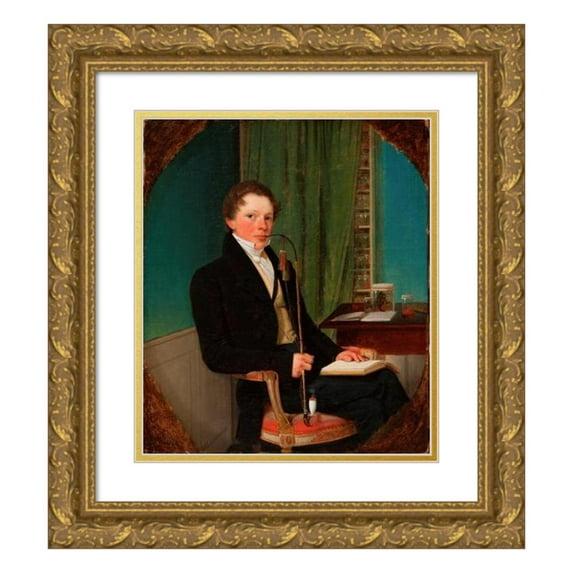 Wilhelm Bendz 12x14 Gold Ornate Wood Frame and Double Matted Museum Art Print Titled - Portrait of the Anatomist Henrik Carl Bang Bendz. the Artist's Brother (1829)