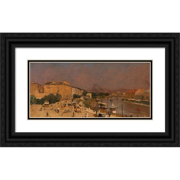 Wilhelm Bernatzik 24x13 Black Ornate Framed Double Matted Museum Art Print Titled: The Franz-Josefs-Kai (View Upstream Against the Hotel Metropol) (Approx. 1880)