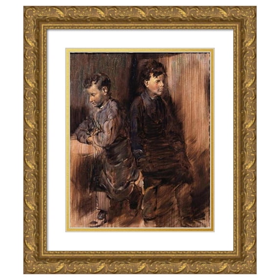 Wilhelm Busch 15x18 Gold Ornate Wood Frame and Double Matted Museum Art Print Titled - Two Young Shoemaker (circa 1875)