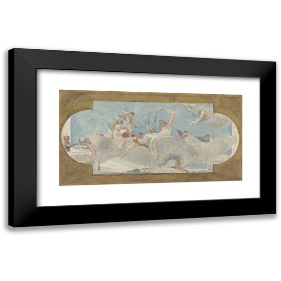 Wilhelm Cornelis Bauer 18x11 Black Modern Framed Museum Art Print Titled - Ceiling Painting with Figures Seated on Clouds (1872 - 1904)