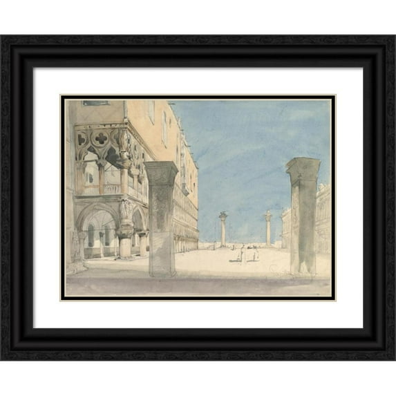 Wilhelm Gail 24x19 Black Ornate Framed Double Matted Museum Art Print Titled: View of the Piazzetta Di San Marco in Venice (19th Century)