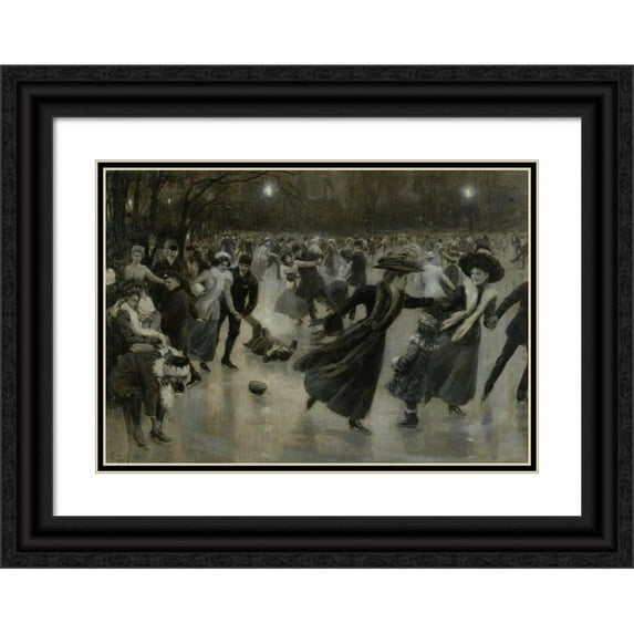 Wilhelm Gause 18x14 Black Ornate Wood Framed Double Matted Museum Art Print Titled - Party on The Ice (1909)