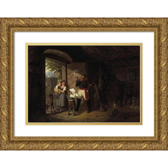 Wilhelm Hahn 14x11 Gold Ornate Wood Frame and Double Matted Museum Art Print Titled - The Hornist