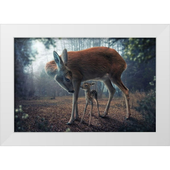 Wilhelm, John 24x17 White Modern Wood Framed Museum Art Print Titled - Mother And Fawn