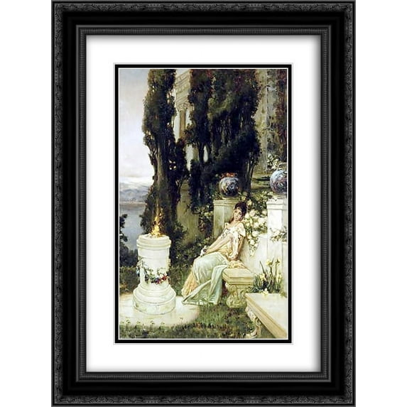 Wilhelm Kotarbinski 2x Matted 20x24 Black Ornate Framed Art Print 'A Lady on a Marble Bench in Ancient Rome'