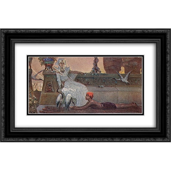 Wilhelm Kotarbinski 2x Matted 24x16 Black Ornate Framed Art Print 'Ibises Feeding'