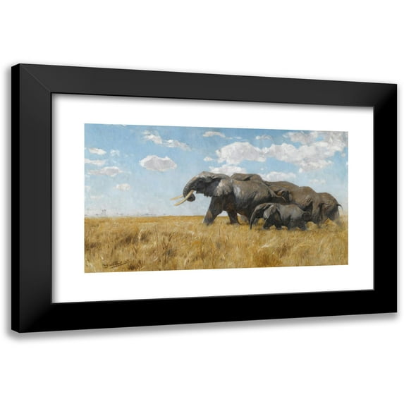Wilhelm Kuhnert 18x12 Black Modern Framed Museum Art Print Titled - Elephants on the Hike (Elephants on the Move)