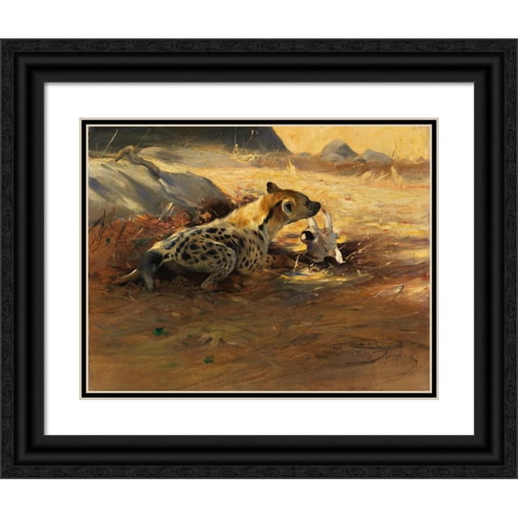 Wilhelm Kuhnert 18x15 Black Ornate Wood Framed Double Matted Museum Art Print Titled - Hyane (1905)