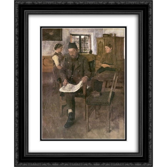 Wilhelm Leibl 2x Matted 20x24 Black Ornate Framed Art Print 'Der Zeitungsleser'