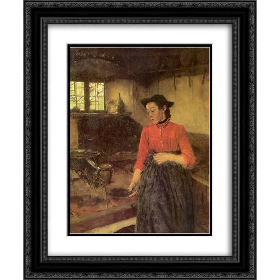 Wilhelm Leibl 2x Matted 20x24 Black Ornate Framed Art Print 'Madchen am Herd'