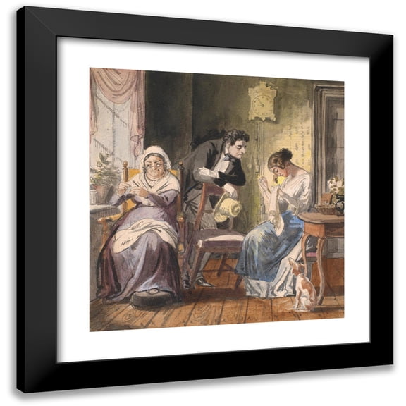 Wilhelm Marstrand 12x12 Black Modern Framed Museum Art Print Titled - A Visit (A Visit from Everyday Life) (1850 - 1859)