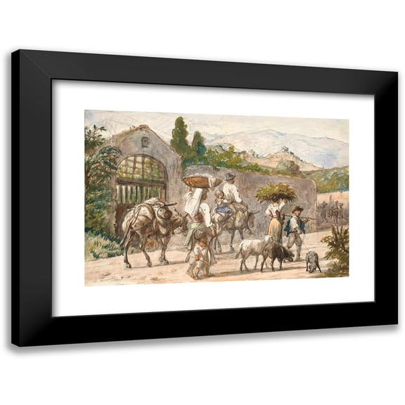 Wilhelm Marstrand 14x11 Black Modern Framed Museum Art Print Titled - Land Residents on the Way to Rome (1869)