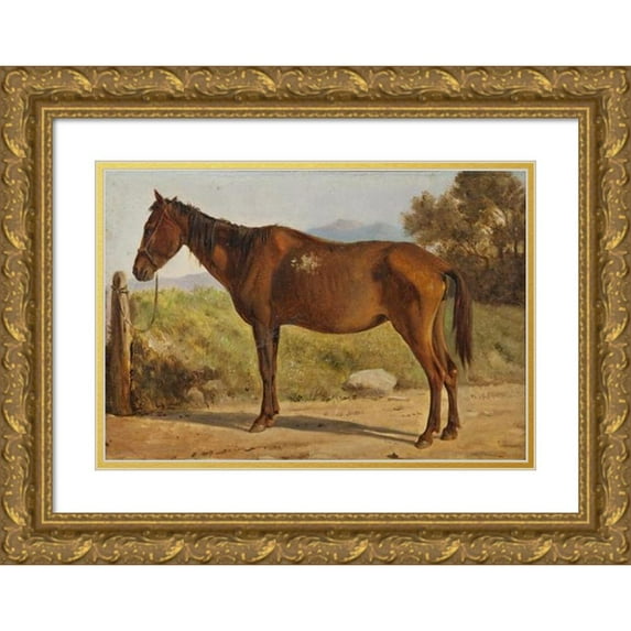 Wilhelm Marstrand 14x11 Gold Ornate Wood Frame and Double Matted Museum Art Print Titled - Rosinante (Study of an Old Standing Horse) (C. 1847)