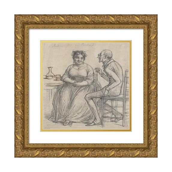 Wilhelm Marstrand 15x15 Gold Ornate Wood Frame and Double Matted Museum Art Print Titled - Courtship to a Widow (1840 - 1849)
