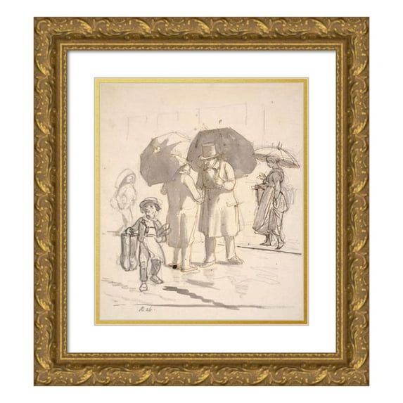 Wilhelm Marstrand 15x17 Gold Ornate Wood Frame and Double Matted Museum Art Print Titled - Street Scene in Rainy Weather (1850 - 1859)