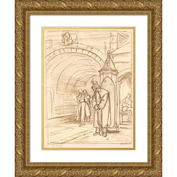 Wilhelm Marstrand 15x18 Gold Ornate Wood Frame and Double Matted Museum Art Print Titled - The Slip Guard at the Castle Sport (1810 - 1873)