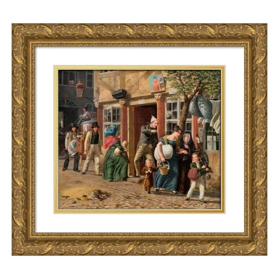 Wilhelm Marstrand 17x15 Gold Ornate Wood Frame and Double Matted Museum Art Print Titled - Moving Day Scene (1831)