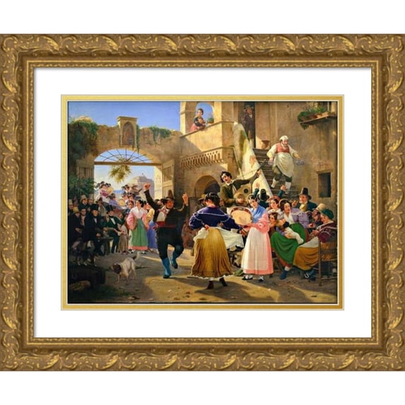 Wilhelm Marstrand 18x14 Gold Ornate Wood Frame and Double Matted Museum Art Print Titled - Romans Gathered for Merriment at an Osteria (1839)
