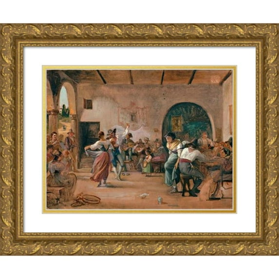 Wilhelm Marstrand 18x15 Gold Ornate Wood Frame and Double Matted Museum Art Print Titled - Dance in an Osteria (C. 1860)