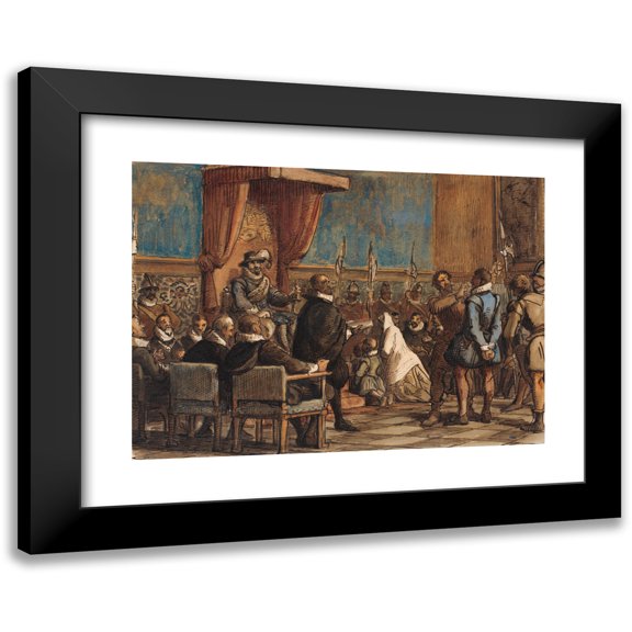 Wilhelm Marstrand 24x18 Black Modern Framed Museum Art Print Titled - Chr. 4. Let the Executioner Take the Order Chain and the Sword from the Fake Christopher Rosenkrantz (1861)