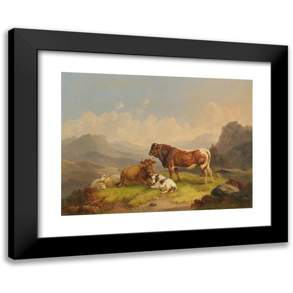 Wilhelm Melchior 14x11 Black Modern Framed Museum Art Print Titled - Pasture Cattle on the Alpine