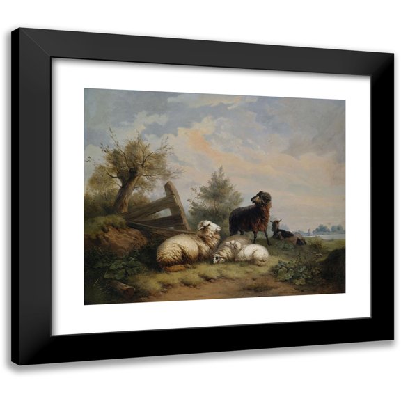 Wilhelm Melchior 14x12 Black Modern Framed Museum Art Print Titled - Sheep, Rams and Goat on the Gate