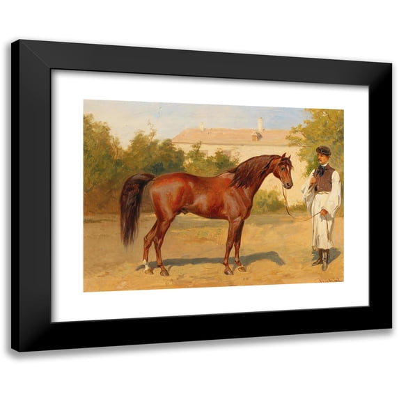 Wilhelm Richter 18x14 Black Modern Framed Museum Art Print Titled - Racehorse with Hungarian Groom