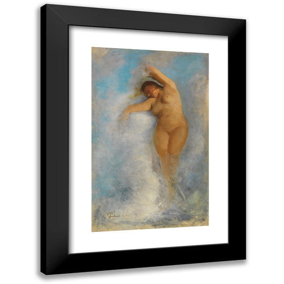 Wilhelm Trübner 11x14 Black Modern Framed Museum Art Print Titled - Female Act in the Foam of a Wave; ‘Oceanide’ (1872)