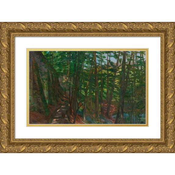 Wilhelm Trübner 14x11 Gold Ornate Wood Frame and Double Matted Museum Art Print Titled - Neuburg Abbey, Parking Wall with Forellenteich II (1913)
