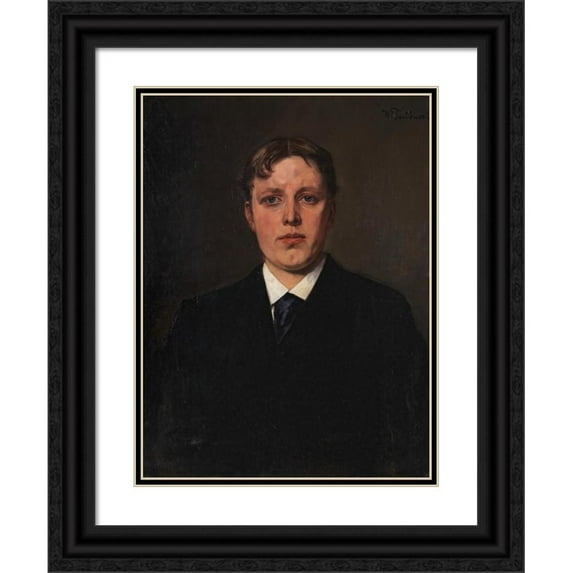 Wilhelm Trübner 19x24 Black Ornate Framed Double Matted Museum Art Print Titled: Portrait Nikolaus Trubner, Brother of the Artist (1890)