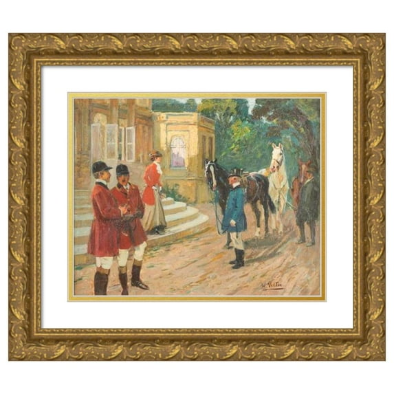 Wilhelm Velten 14x12 Gold Ornate Wood Frame and Double Matted Museum Art Print Titled - Leaving for the Hunt