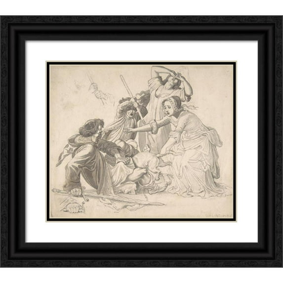 Wilhelm von Kaulbach 23x20 Black Ornate Framed Double Matted Museum Art Print Titled: Illustration for Reinecke Fuchs; Tomcat Hing Hit Hit Instead of Reinecke (1805-74)