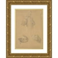 thumbnail image 1 of Wilhelm von Schadow 18x24 Gold Ornate Framed and Double Matted Museum Art Print Titled - Study of a Standing Man with Headcloth and Two Studies of His Hands (Early to Mid-19th Century), 1 of 4