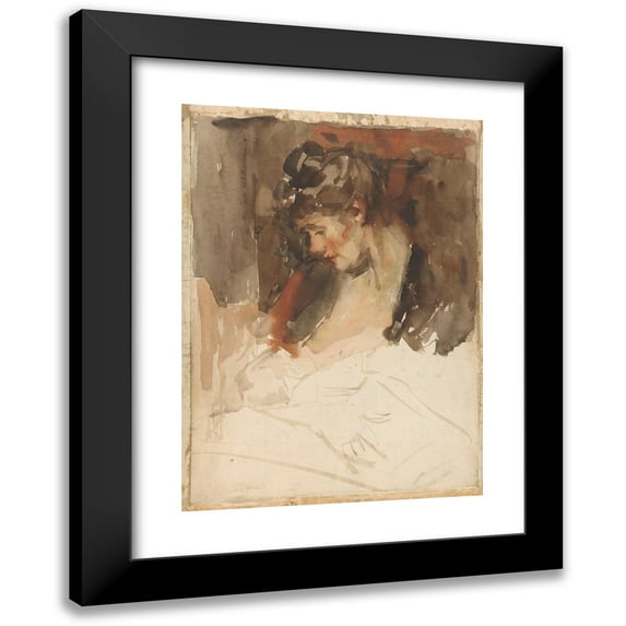 Wilhelmus Johannes Steenhoff 14x18 Black Modern Framed Museum Art Print Titled - The Wife of Wilhelmus Johannes Steenhoff with Her Child on the Borst (1873 - 1932)