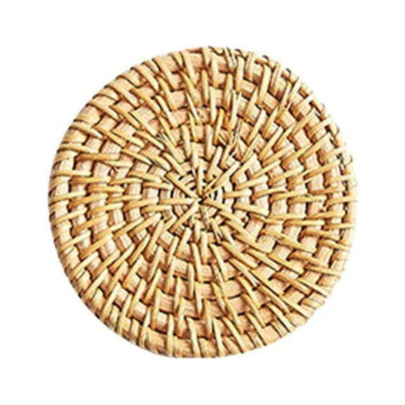 Wilinohome Handmade Rattan Insulation Mat Table Mat Anti Scald Round Bowl Mat Dish Mat Tea Set Accessories Tea Mat Cup Mat Saucer Teal Table Mats Plate Mates Kitchen Accessories